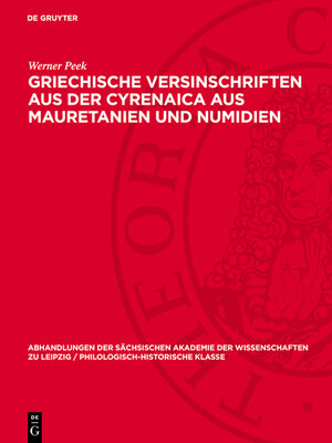 cover image of Griechische Versinschriften aus der Cyrenaica aus Mauretanien und Numidien